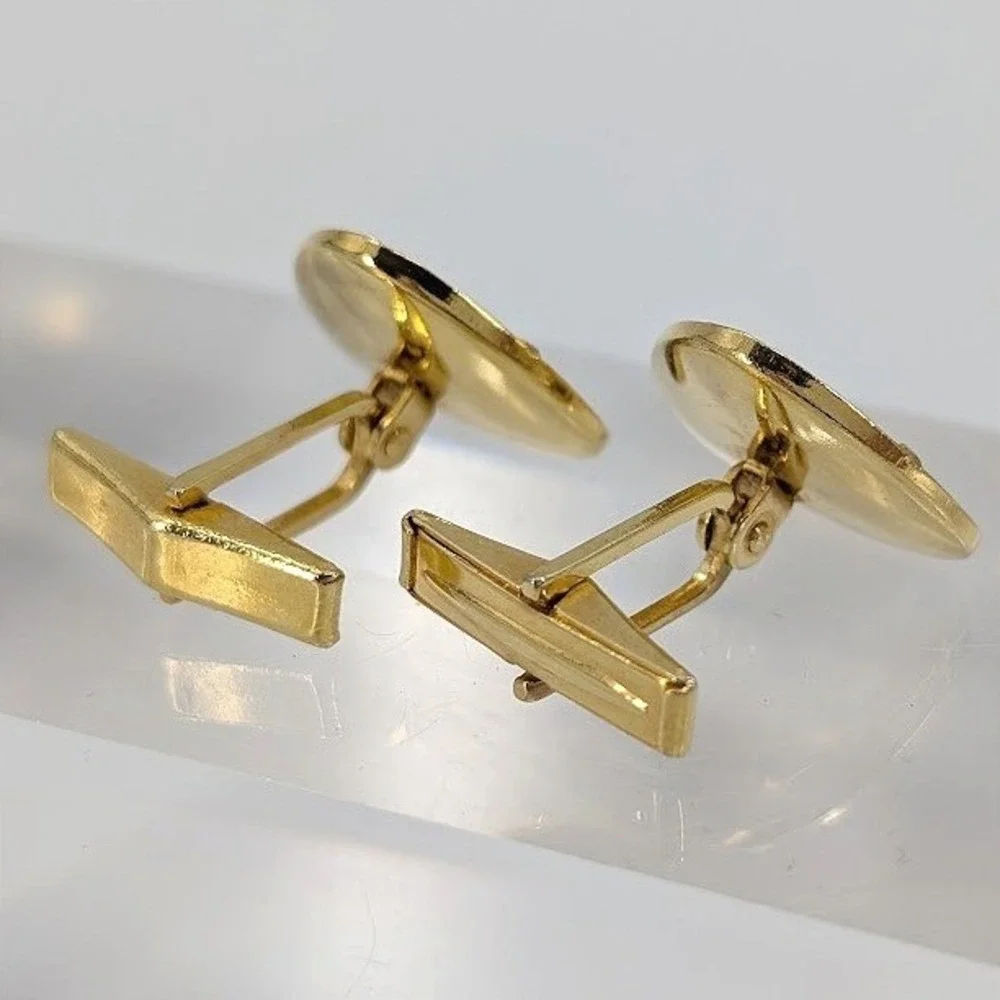 Vintage Damascene Dragon Cufflinks Gold Tone Black Enamel Triangle Heraldic